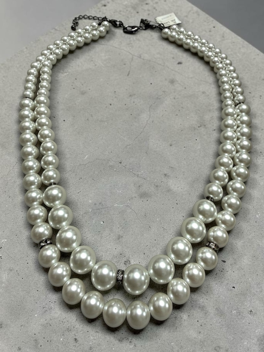Natasha White Pearl Double Strand Graduated Crystal Statement Necklace NWT